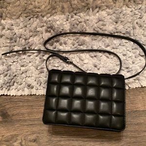 Black Minimalist Vegan Leather Crossbody Bag